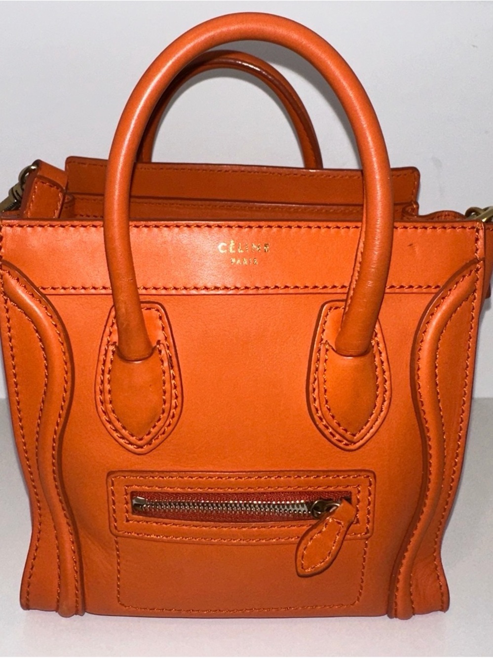 Celine Orange nano Luggage Tote Bag